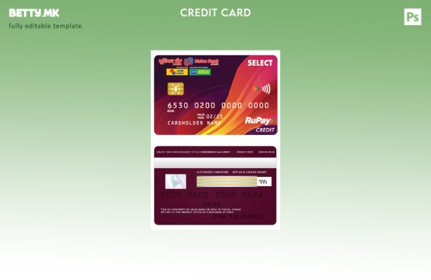 Модерен стил на India Union Bank RuPay шаблон за кредитна картичка